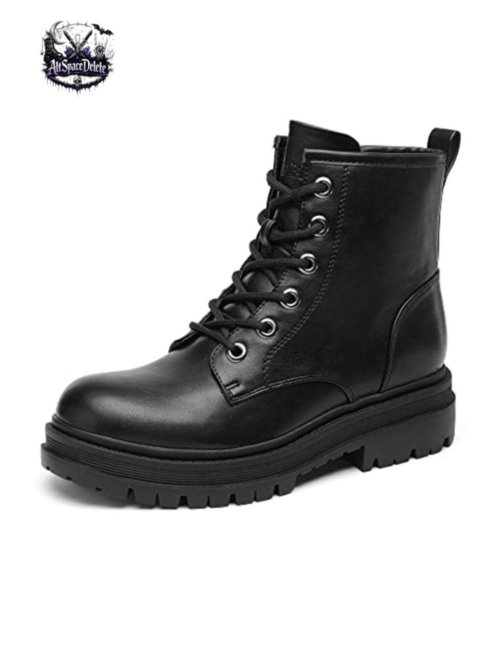 Faux Leather Lace-Up Combat Boots Ankle Booties Side Zip Lug Sole